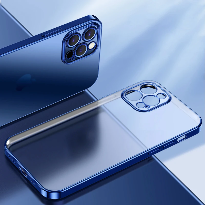 

Luxury Plating Square Frame Transparent Case For iPhone 12 11 13 Pro Max Mini X XS XR 7 8 Plus SE 2020 Clear Soft Silicone Cover