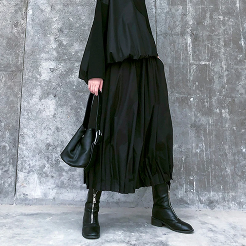 

CHICEVER Black Streetwear Pants For Women High Waist Ankle Length Wide Leg Solid Loose Trousers Female Clothing 2021 Fashion New