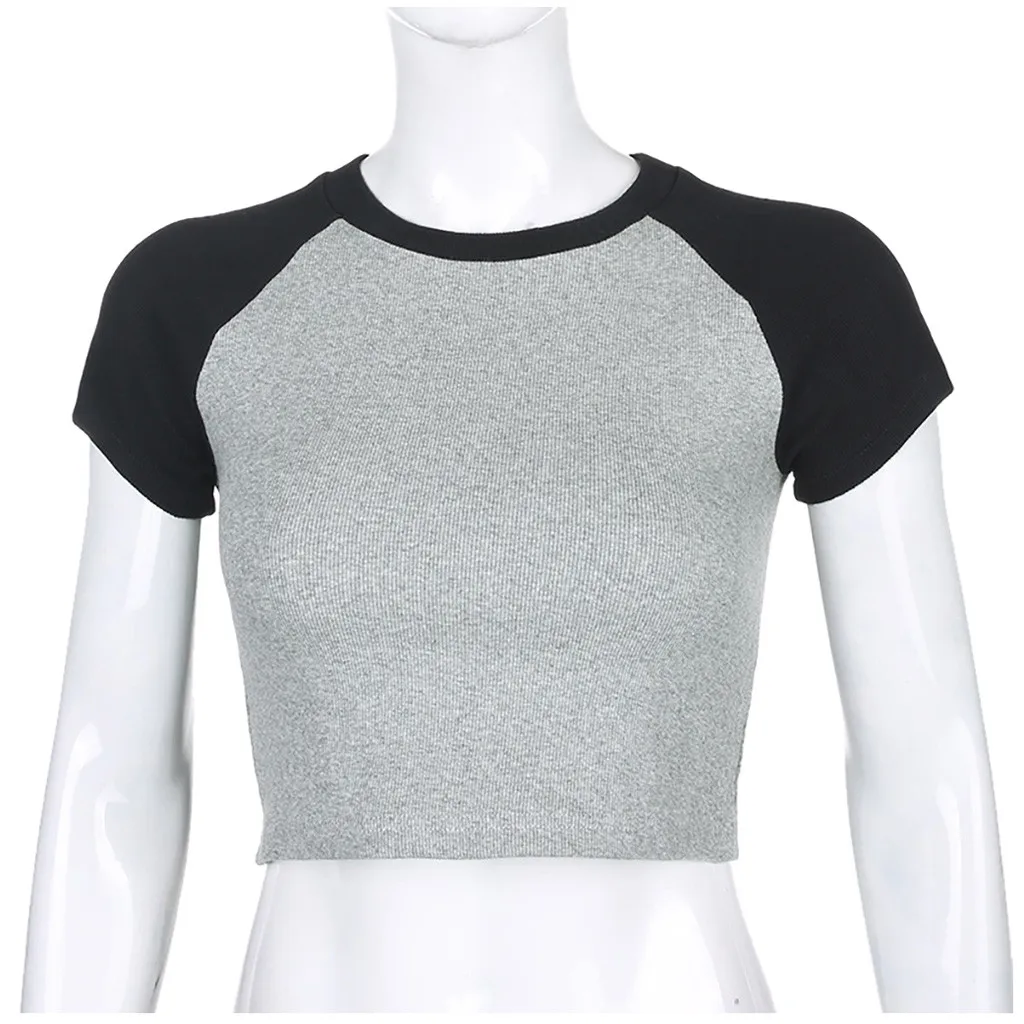 Sexy T Shirt Women Casual O-Neck Short Sleeve Slim Patchwork Basic T-shirt Ladies Streetwear Top Tees Tshirt Harajuku #71 | Женская