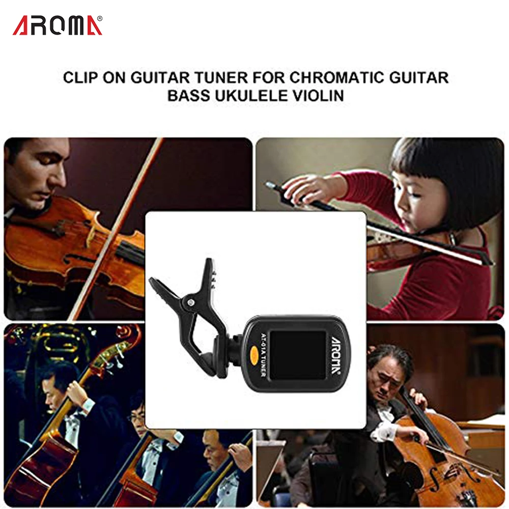 Тюнер для гитары AROMA AT-01A вращающийся тюнер с зажимом и ЖК-дисплеем хроматической