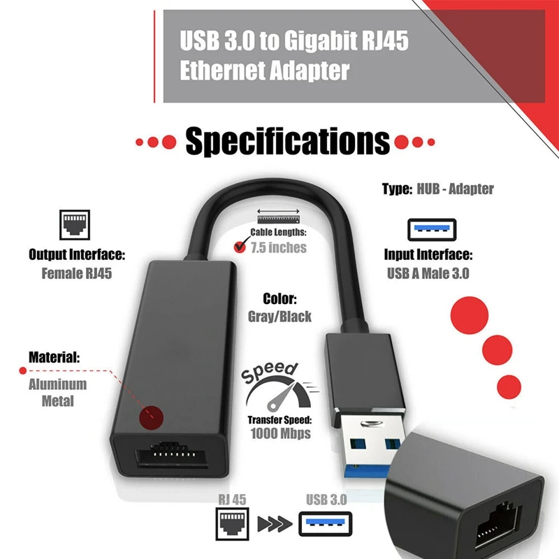 Сетевой адаптер USB 3 0 Gigabit Ethernet LAN RJ45 1000 Мбит/с для Windows PC Mac|Сетевые адаптеры c