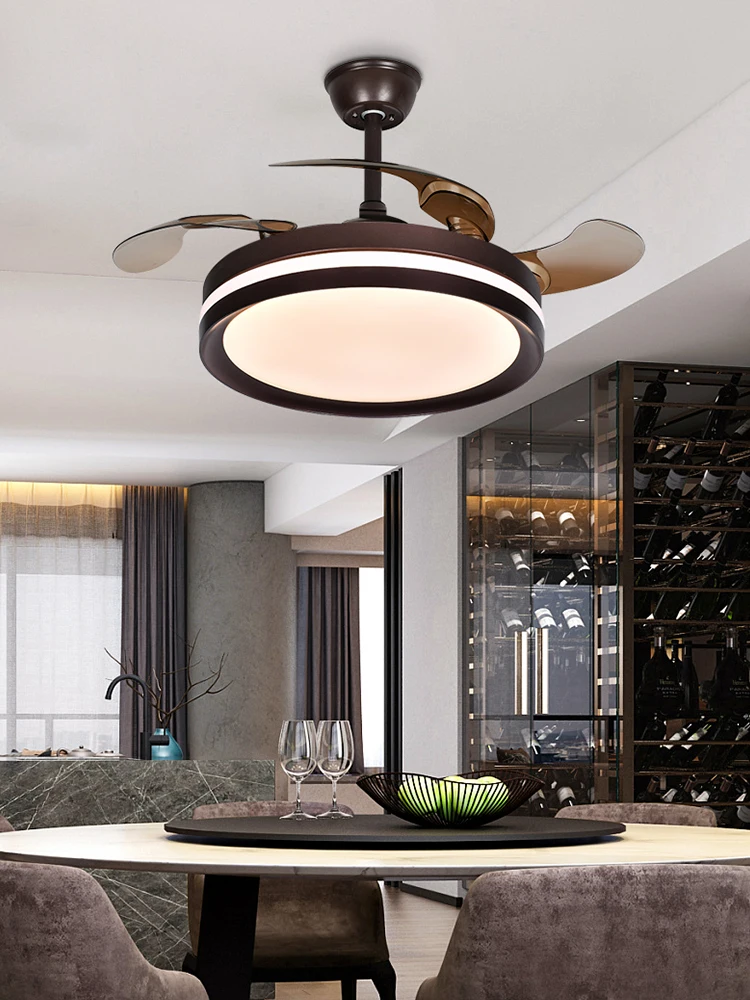 

Led Chandelier Fan Light Dining Room Living White Invisible Bedroom Nordic Simple Modern Integrated Lighting Home Study Brown