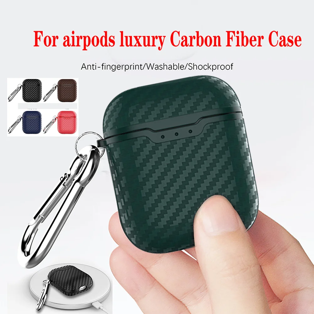 Беспроводной чехол для наушников для AirPods чехол Роскошный зеленый Карбон волокно силиконовый защитный чехол для Air Pods 2 Чехол с крючком fundas