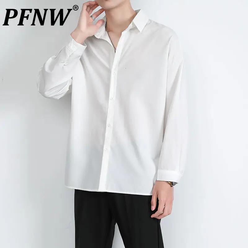 

PFNW Elegant Shirt Autumn Winter New 4XL Oversized Men's Long Sleeve Tops Lapel Gray Male Vintage Clothes Shirts Wholesale X1152