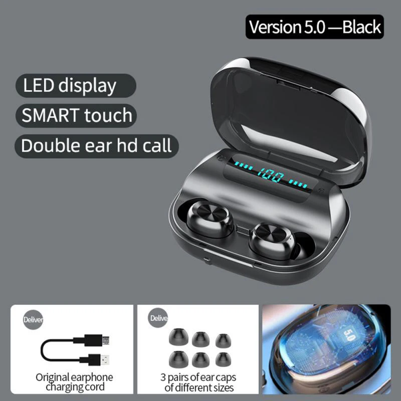 

F9 TWS Bluetooth 5.0 Earphone Wireless Headphones Mini True Wireless Earbuds Touch Control HD Stereo Headset With Mic 1200 Mah