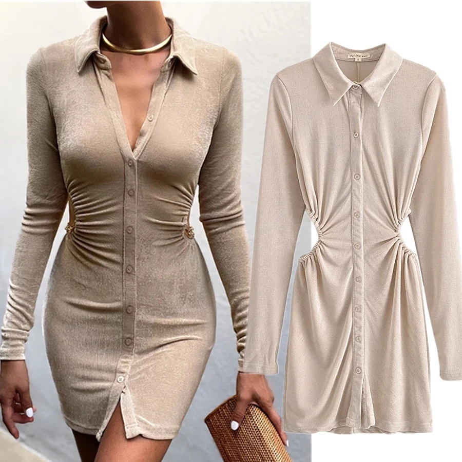 

Dave&Di Vestidos Autumn Party Knitted Hollow out Chain Mini Dress Women Tops Ins Fashion Blogger Dress Women Sexy Sheath Dress