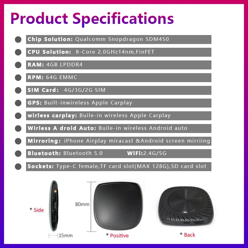 $150.28 CarPlay Android Mini Ai Box Android9 Wired To Wireless Qualcomm8-core 4G+64G Plug and Play For Volvo Ford Benz VW Audi