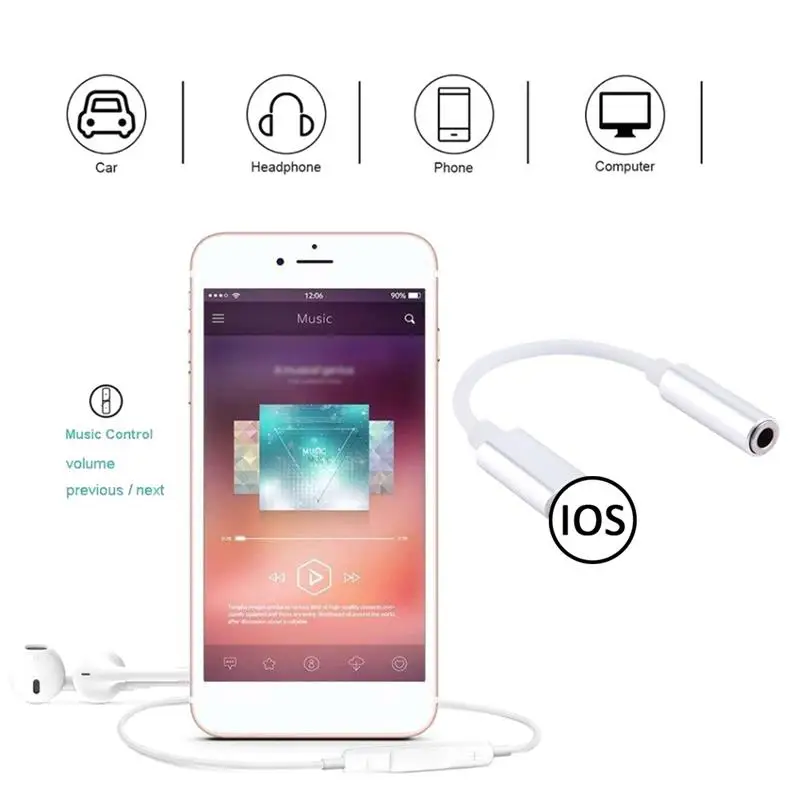 Переходник 2 в 1 с Lightning на 3 5 мм для наушников аудио музыка iPhone 12 Mini 11 Pro XS Max XR SE Aux