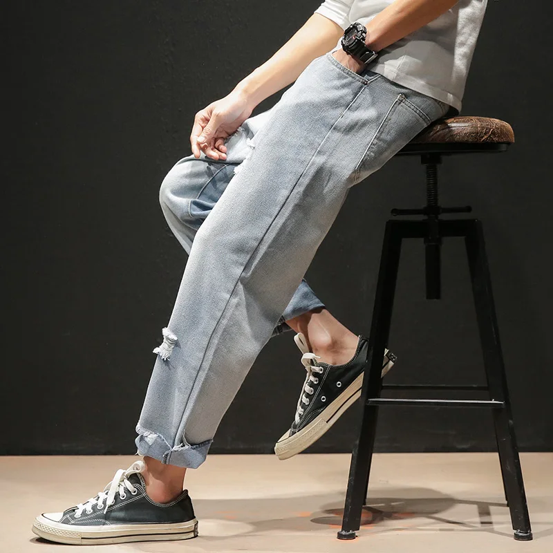 Прямая поставка осенние мужские карманные уличные джинсовые брюки 2020 потертые