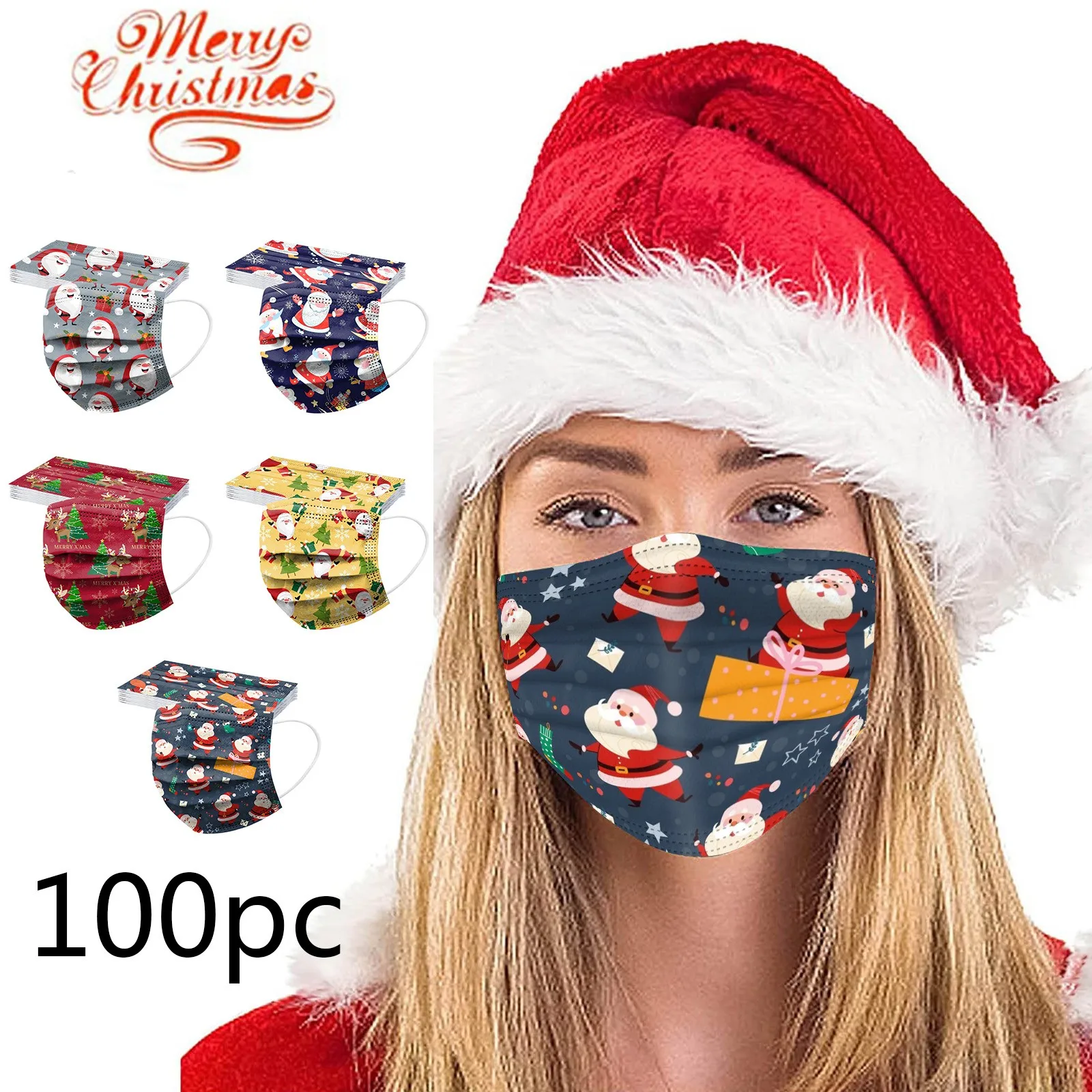 

100pcs Christmas Mask for face Men Cartoons Xmas Disposable 3-ply Protective Masks Halloween Cosplay Маска mascara descartavel