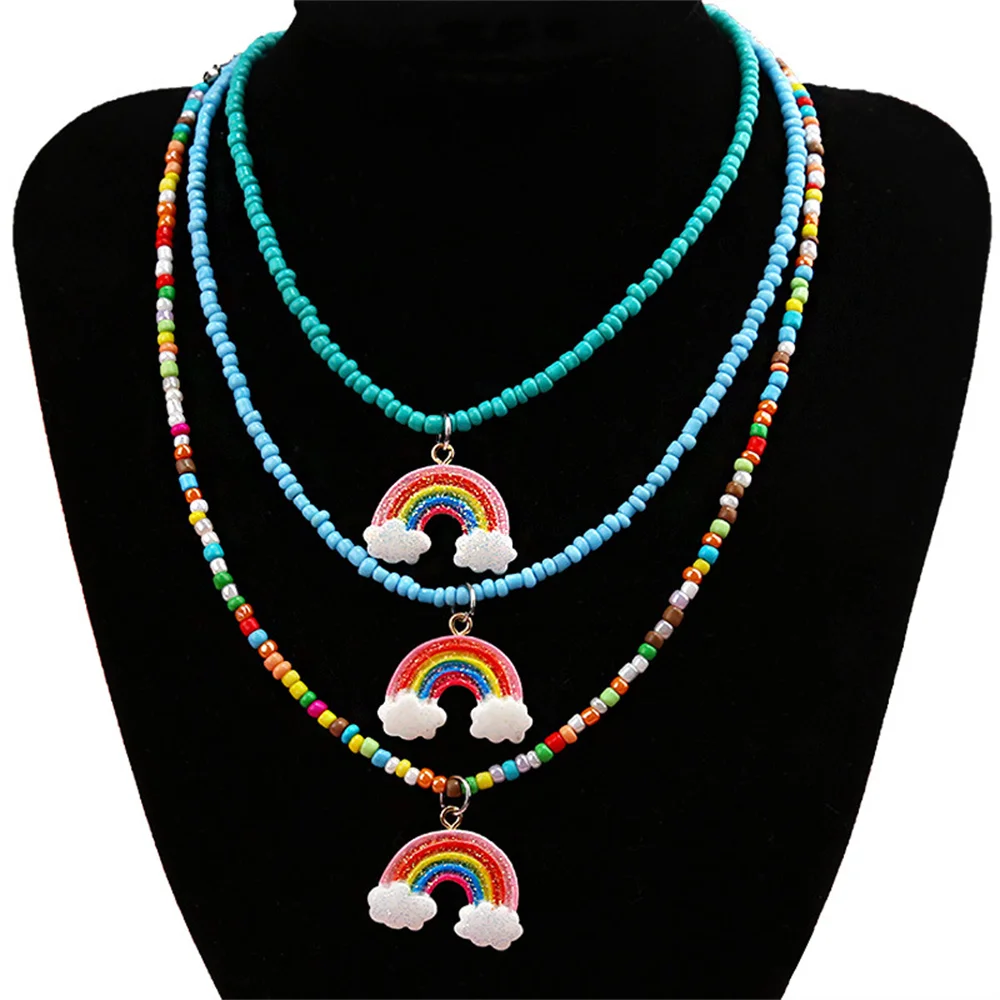 Best Friend Necklace Women's For Girl Rainbow Charm Fashion Lady Cloud Luck Jewelry Long Pendant | Украшения и аксессуары