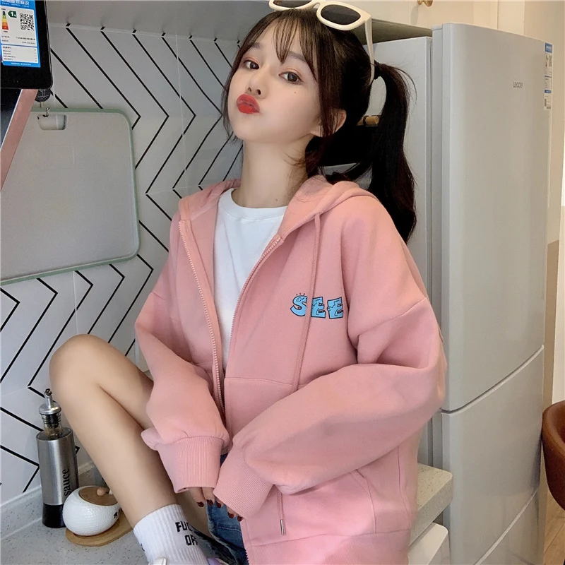 

Винтажный свитер с капюшоном для женщин, новинка 2020, свободное тонкое пальто в Корейском стиле, пальто на молнии для ранней осени