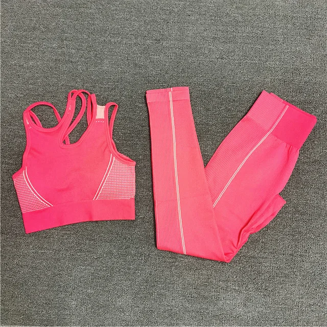 Seamless Sport Set Women 2 Pieces Crop Top Bra Long Leggings Sport Suit Workout Outfit Active Fitness Yoga Gym Wear