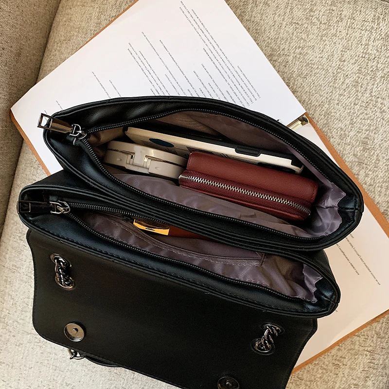 

Solid Color Leather High Quality Shoulder Messenger Bag 2021 New Ladies Chain Handbags Fashion Casual Shopping Bag And Purses