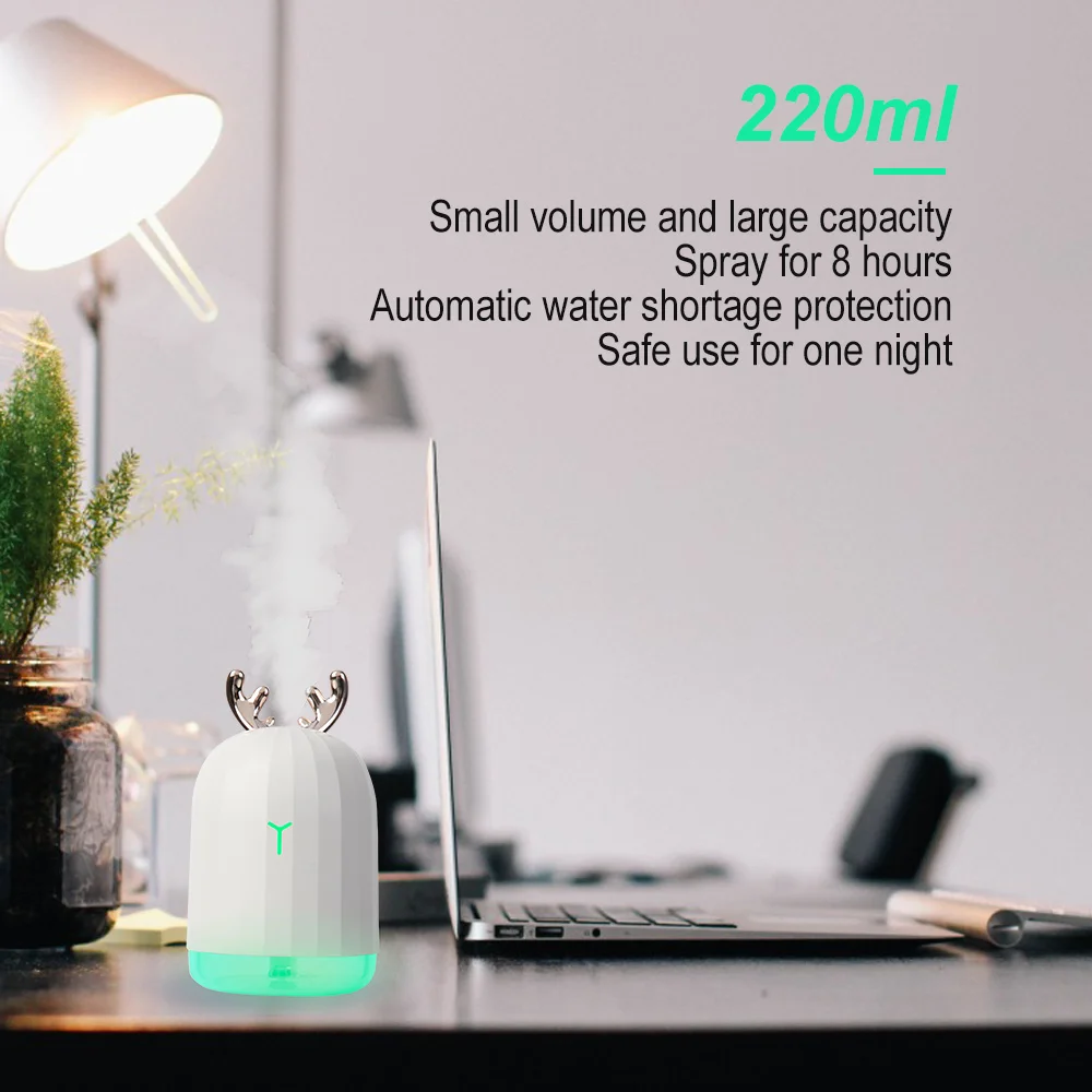 220 ML USB Deer Ultrasonic Air Humidifier Aroma With Light Essential Oil Diffuser Car Fogger Cool Mist Maker | Бытовая техника