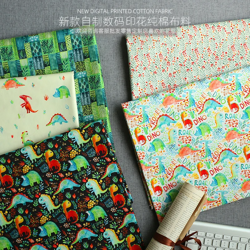 100*145 см Ткань цифровой с принтом динозавр одежды из хлопка рисунком мультфильма
