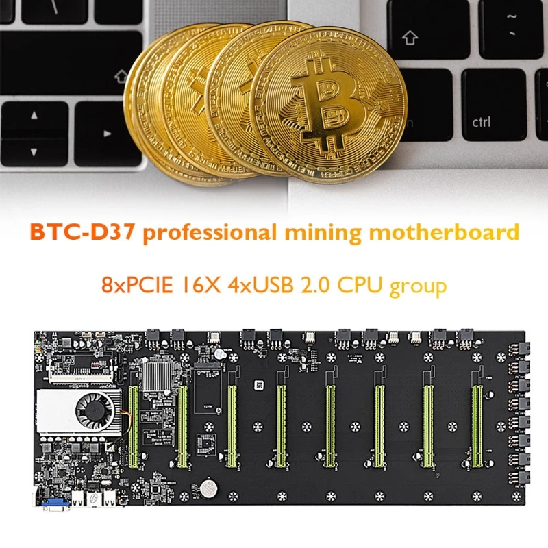 KX4A BTC-D37 Professional Mining Motherboard Set 8 PCI-E 16X Slots 4G DDR3 Sodimm Memory 128G mSATA SSD with 8pin Cable