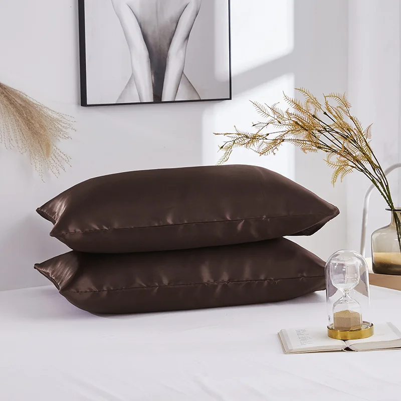 

2pcs Simple pillowcase satin imitation silk pure color bedding pillow case soild color black/gray/green/pink/white Bedding Set