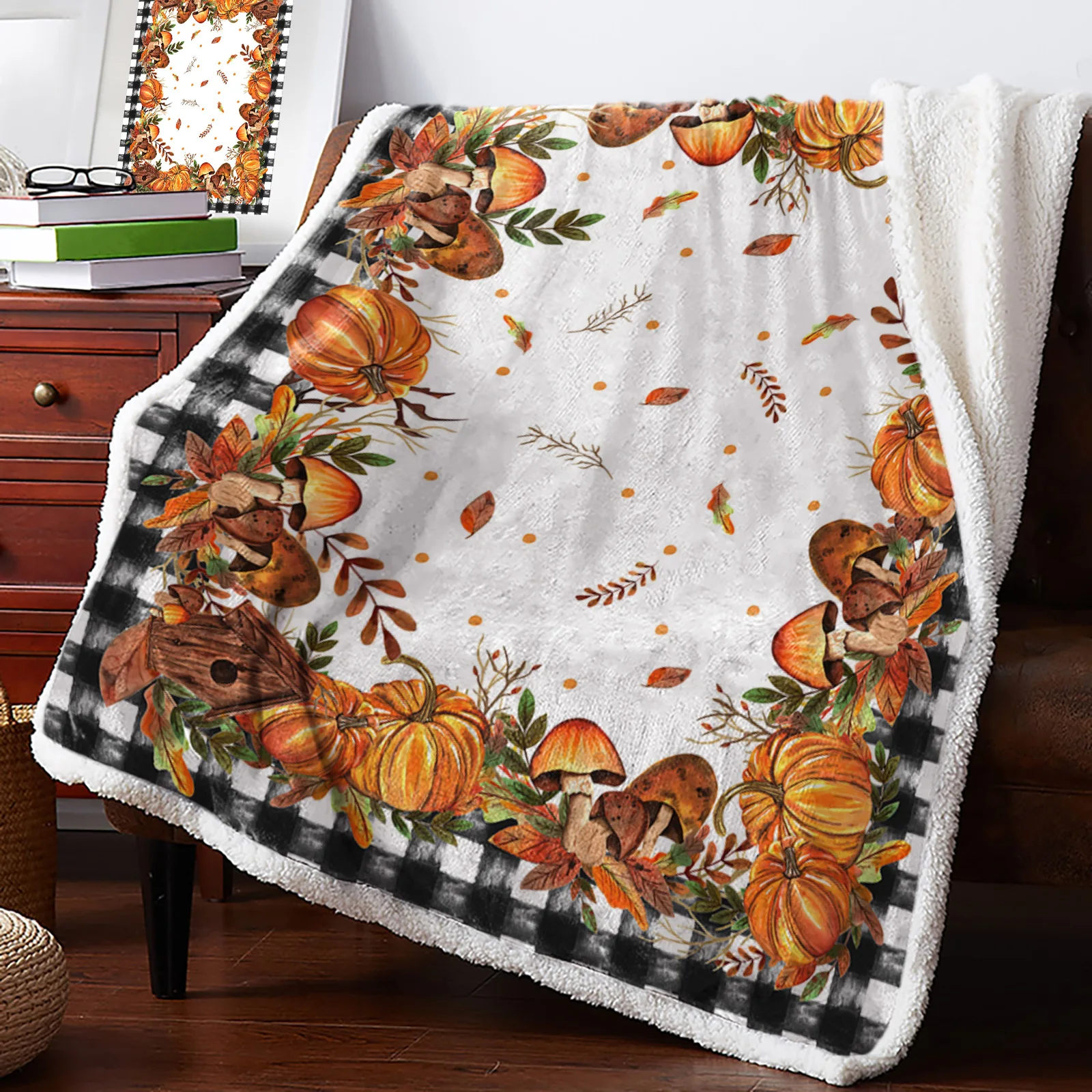 

Thanksgiving Fall Pumpkin Fallen Leaves Blankets Bed Cover Fleece Blankets for Sofa Home Couch Bedding Picnic Blankets