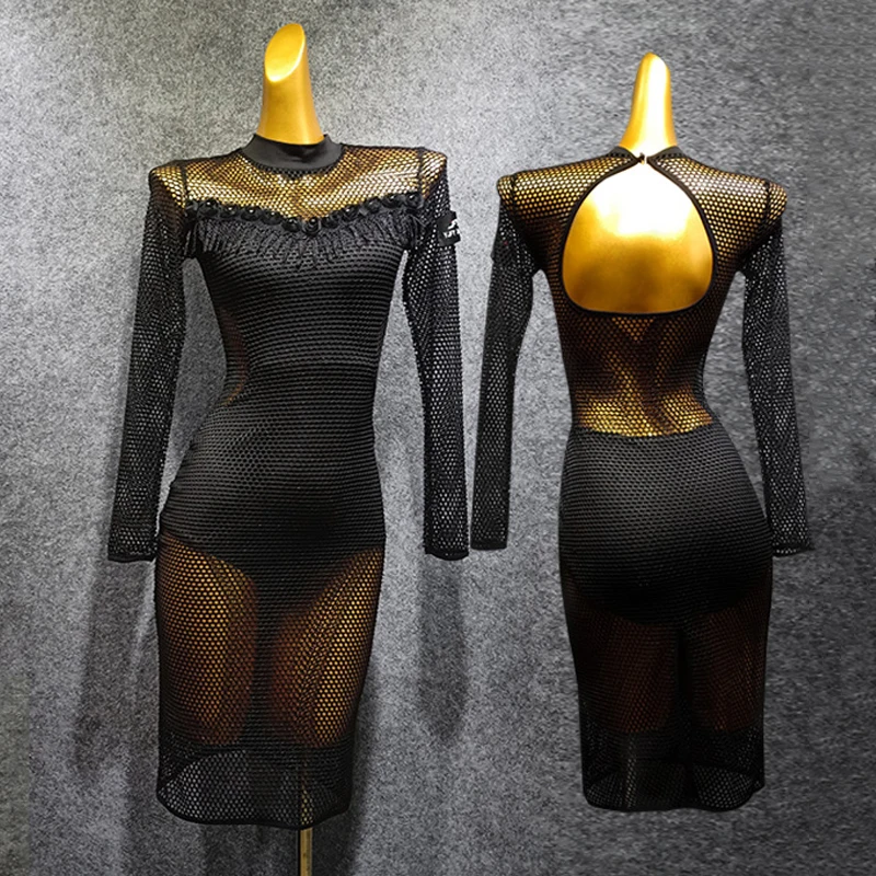 Сексуальное Сетчатое латинское платье для танцев взрослый женский купальник