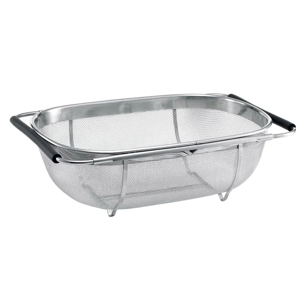 Cesta de drenaje retr&aacute;ctil manijas de agarre de goma de acero inoxidable ovalado fregadero de verduras estante de drenaje-1