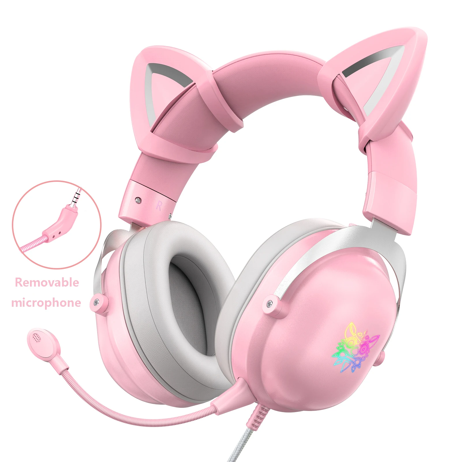 Fiyat Oyun Kulaklıkları Stereo Bas Kask Sevimli Pembe Kedi Kulak Kız Kulaklık Mikrofon Ile RGB LED ışık Dizüstü/PS4/Xbox One/PC