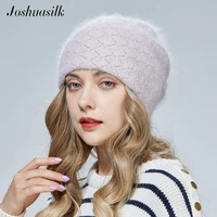 joshuasilk new style winte angora wool warm hat back three dimensional knitting decoration