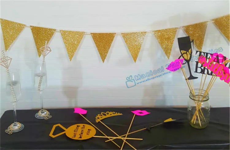 Бесплатная доставка 10 комплектов золотые блестящие Треугольные флаги