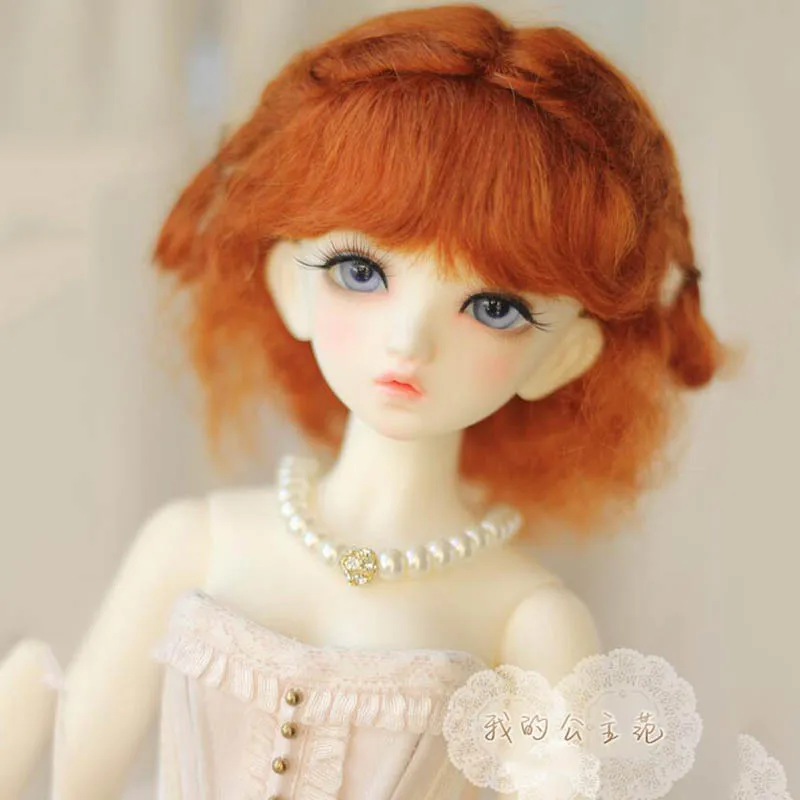 Bybrana bjd 1/3 1/4 1/6 1/8 мохер принцессы двойная оплетка короткие кудрявые волосы, розовые, желтые, морковь светильник коричневый пользовательские кукольный парик