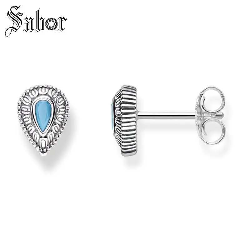 Женские серьги гвоздики серебристого цвета с синей каплей|Серьги-гвоздики| |