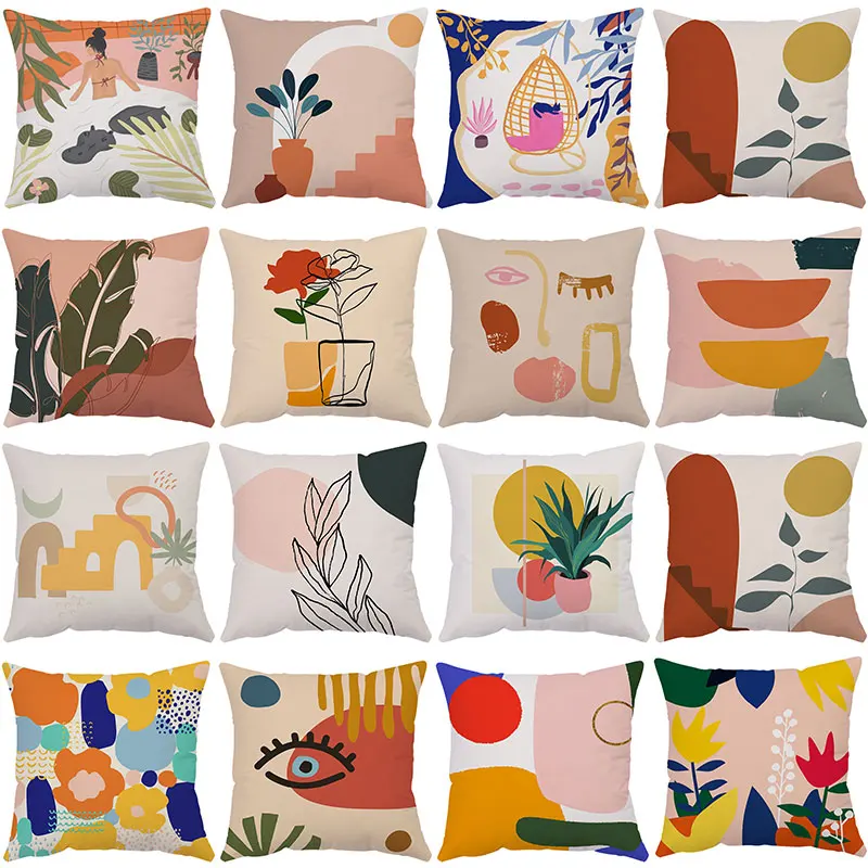 

Ins Nordic Geometric Plush Cushion Cover Home Decor Leaf Pattern Printed Throw Pillowcases Sofa Decorative Hogar Cojines 45*45cm