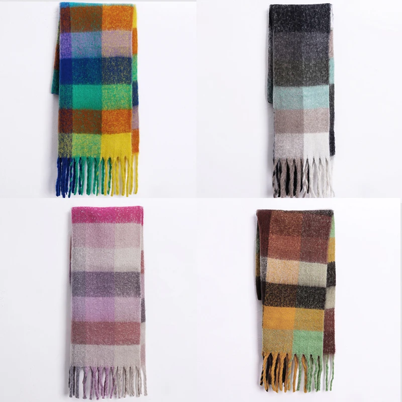 2019 ZA новый цветной клетчатый шарф для женщин Модный теплый кашемировый с