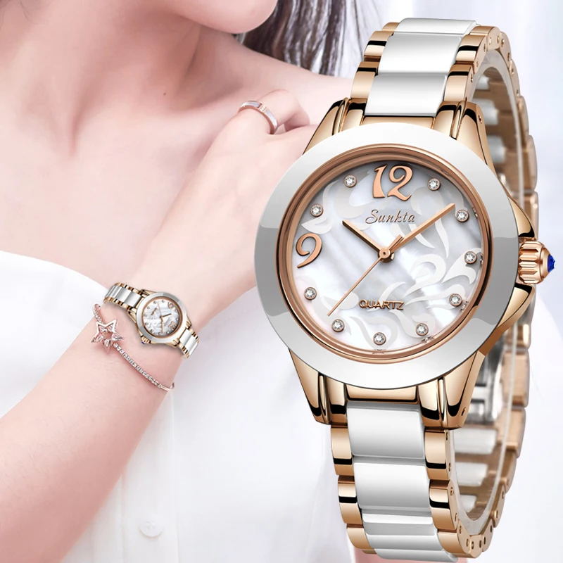Женские кварцевые часы SUNKTA2019 розовое золото Топ бренд роскошные для девушек Relogio