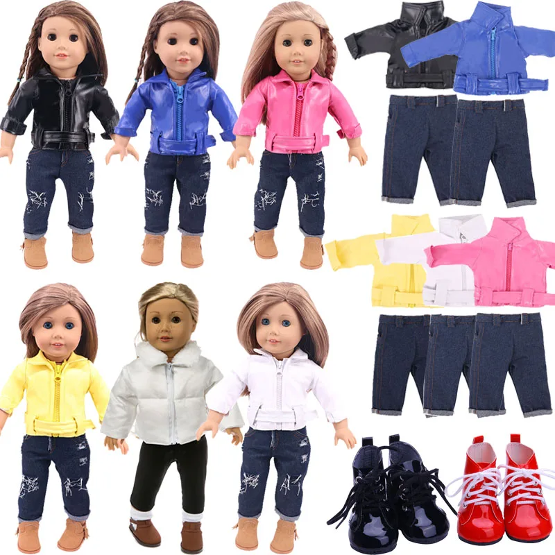 

Autumn New Leather Trench Coat Fit 18 Inch American And 43Cm Reborn Baby Doll Clothes Accessories，Our Generation,Children's Toys