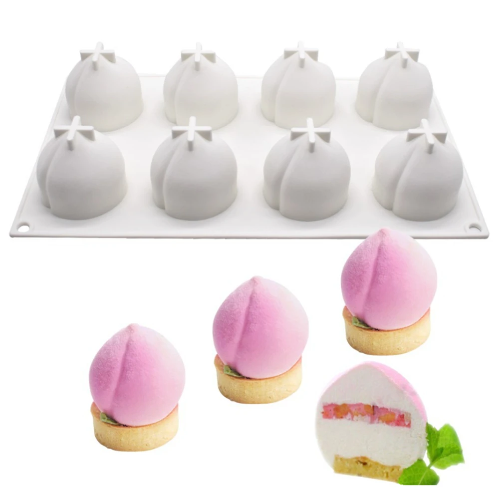 

8 Hole Peach Silicone Mousse Cake Mold For Baking Fruit Dessert Decorating Cake Chocolate Bakeware Mould