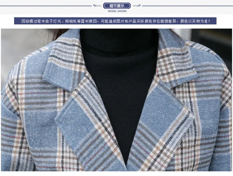 Синяя Клетчатая верхняя одежда длинное пальто с карманами в консервативном