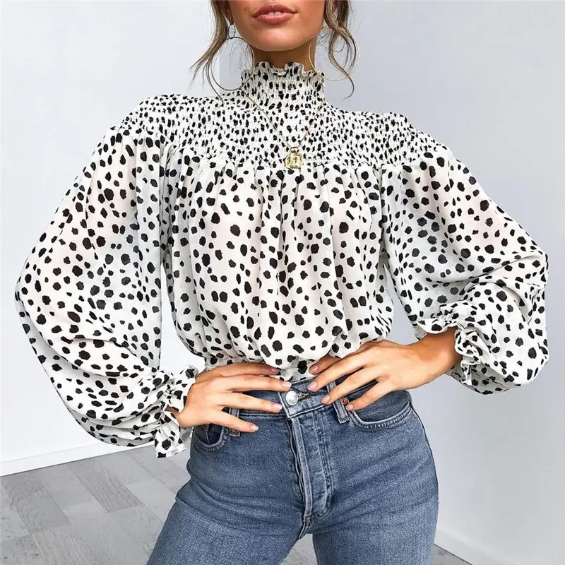 

Блузка женская шифоновая с цветочным принтом и рукавами-фонариками