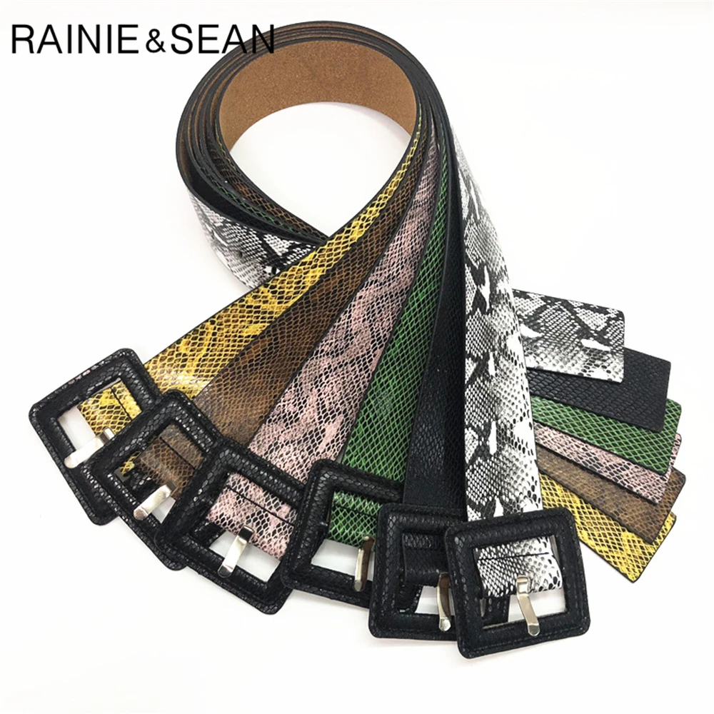 Женский широкий пояс RAINIE SEAN винтажный ремень под змеиную кожу с большой