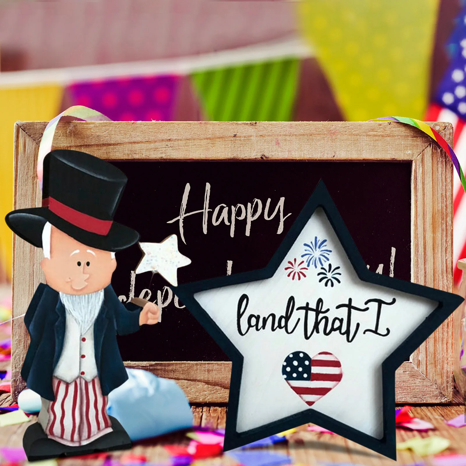 

2pcs Patriotic Layered Tray Decoration American National Day Desktop Wooden Ornaments Home Office Wooden Figurine Decoration#W
