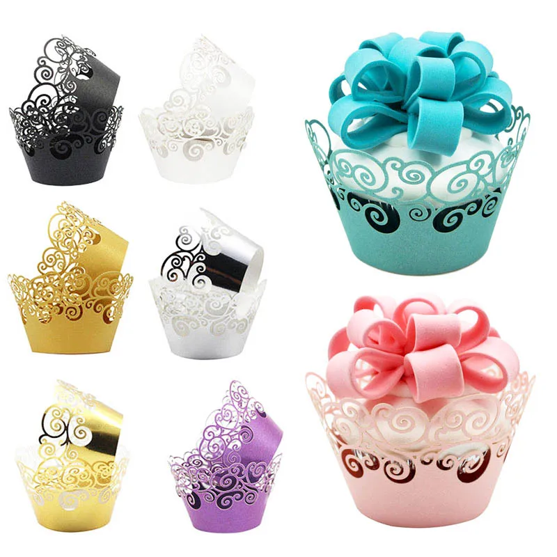 12 шт./лот кружевная обертка для кексов с лазерной резкой кружка выпечки торта
