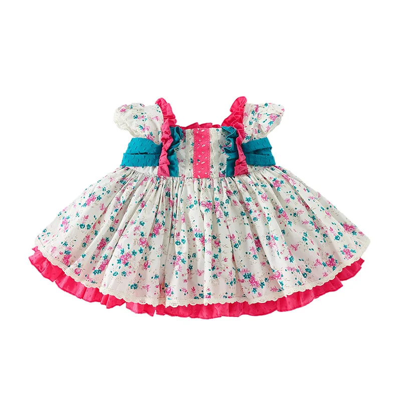 

European And American Summer Children's Skirt Pastoral Style Floral Print Cute Western Style Dress Pants Two-Piece Suit