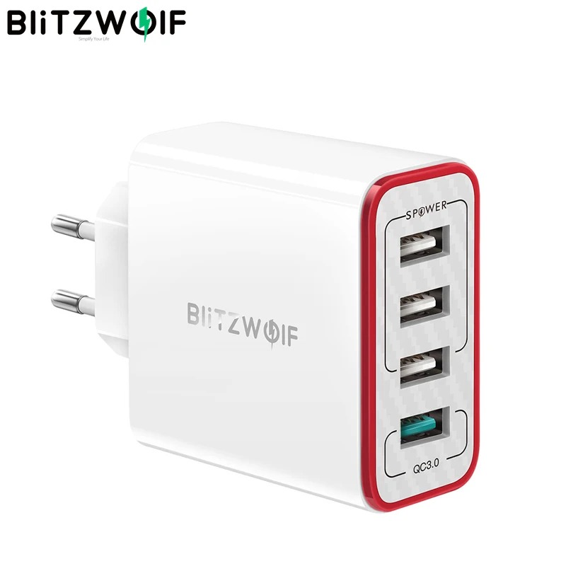 

BlitzWolf 4 Ports QC3.0 Quick Charge EU Plug LED Light 30W 2.4A USB Travel Wall Charger Power3S For iPhone Android For N-Swich