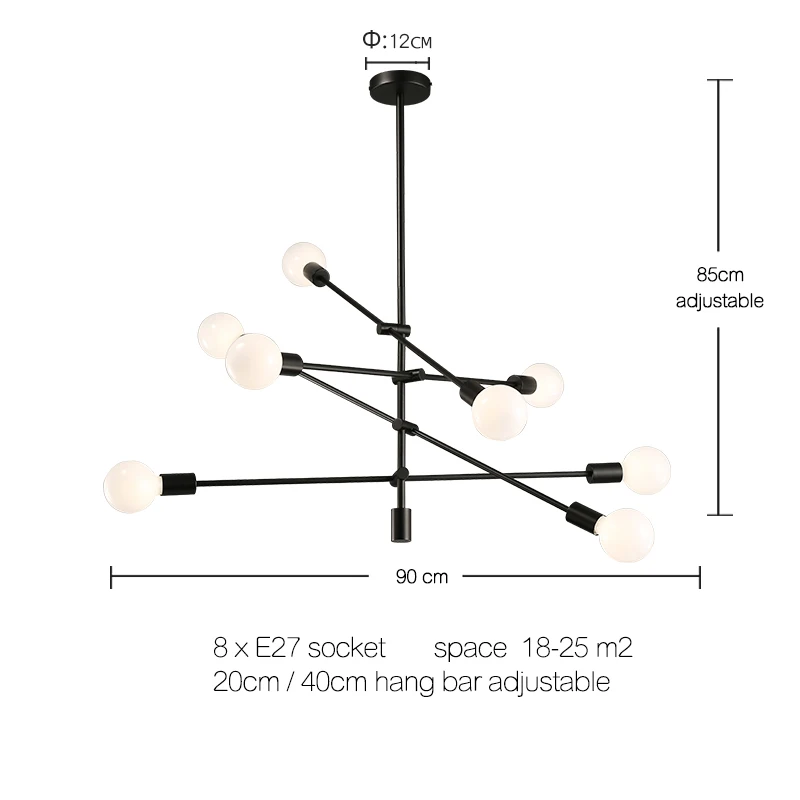8 lights black DAR скандинавские вращающиеся люстры DIY подвесной светильник 220 в 110 В современная светодиодная люстра светильник ing для гостиной ресторанов - Цвет абажура: 8 lights black