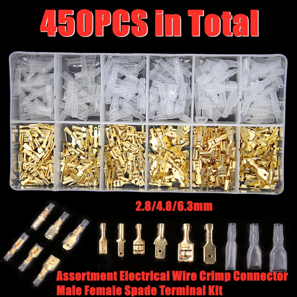 

450pcs Electrical Male Spade Crimp Terminal Connector Female Spade Crimp Terminal Connector Female Terminal Insulation Sleeve
