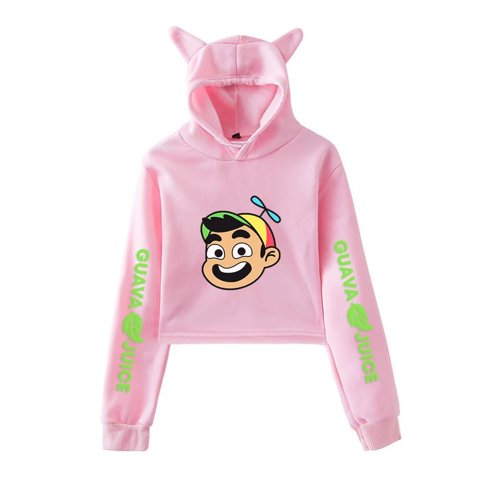 

Guava juice Printed Cat Cropped Hoodies Women Long Sleeve Hooded Pullover Crop Tops 2020 Hot Sale Casual Streetwear Clothes
