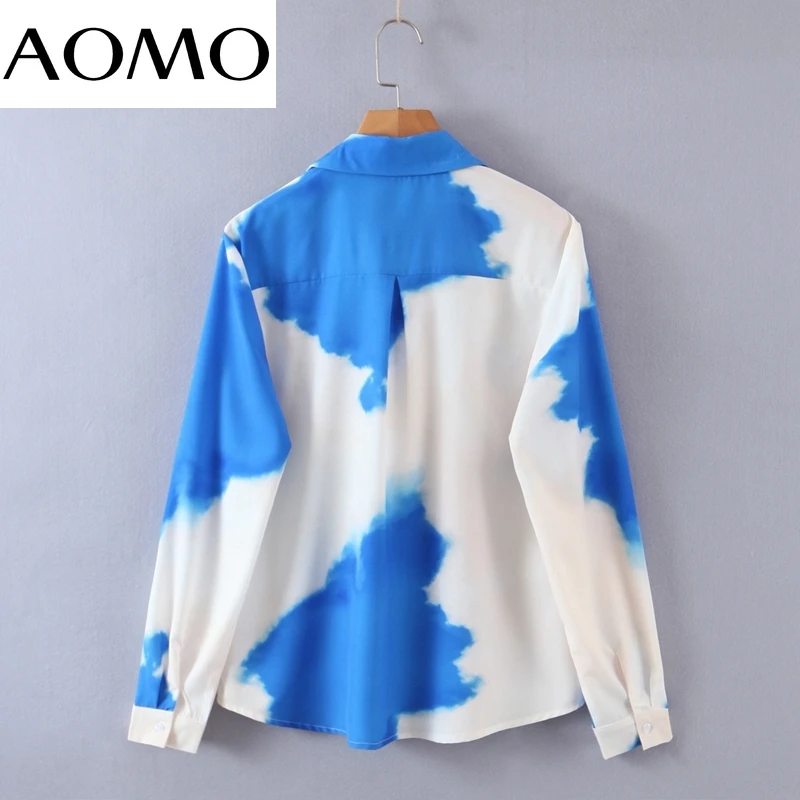 

AOMO 2021 Autumn Women Tie Dyed Print Blouse Long Sleeve Chic Female Office Lady Shirt Blusas Femininas RB47A