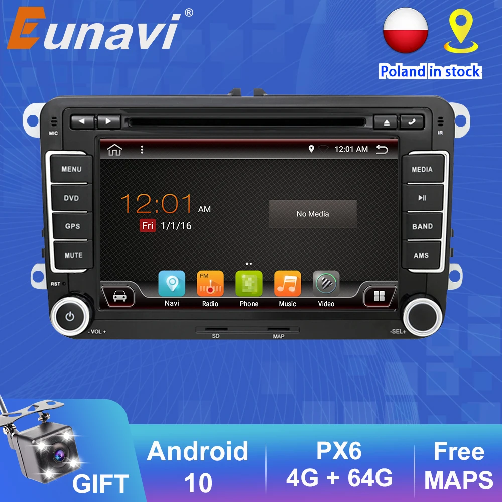 Автомобильный мультимедийный DVD плеер Eunavi 2din 7 дюймов Android 10 0 GPS навигация для VW Skoda