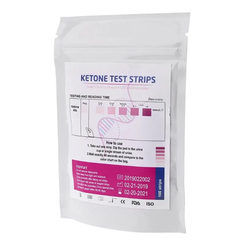 

100pcs URS-1K Test Strips Ketone Reagent Testing Urine Anti-vc Urinalysis Home Ketosis Tests Analysis Professional Fast Testing