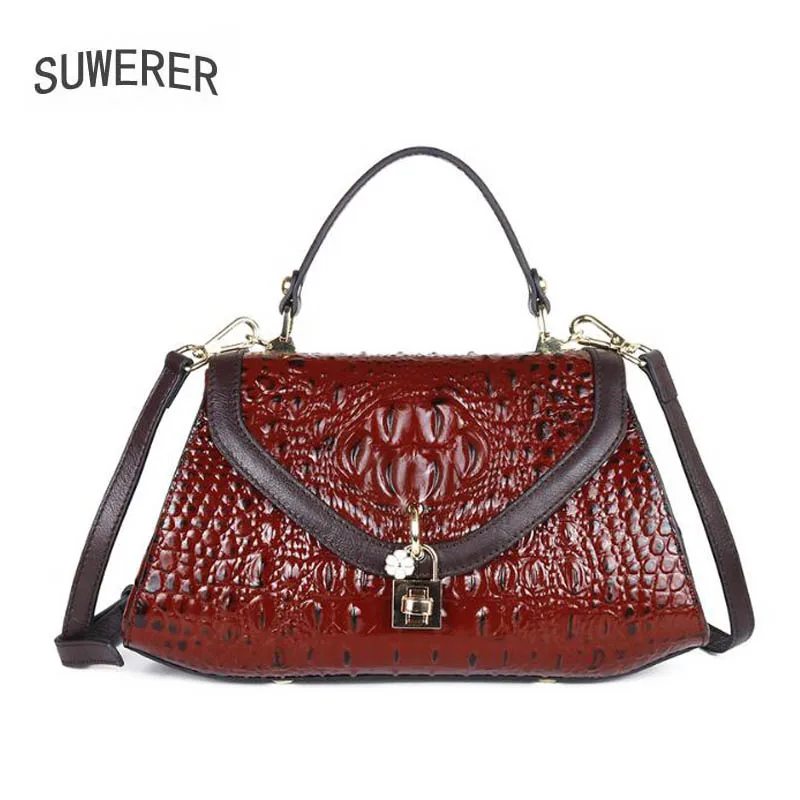 Сумка женская из натуральной кожи саквояж воловьей с крокодиловым узором