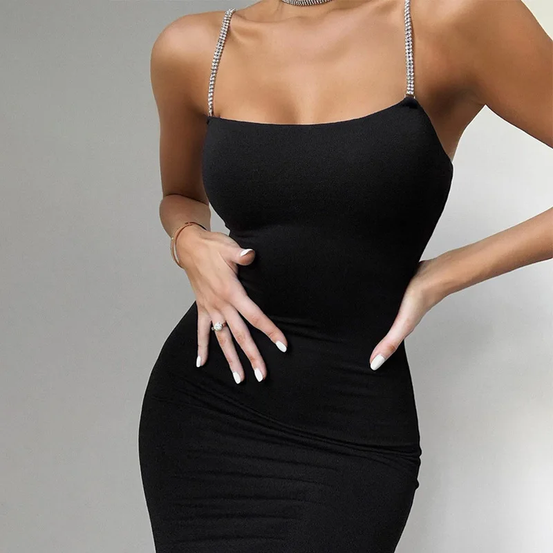 

Diamond thin strap bodycon sexy mini dress party club sleeveless women 2021 summer fashion outfit female short clothes